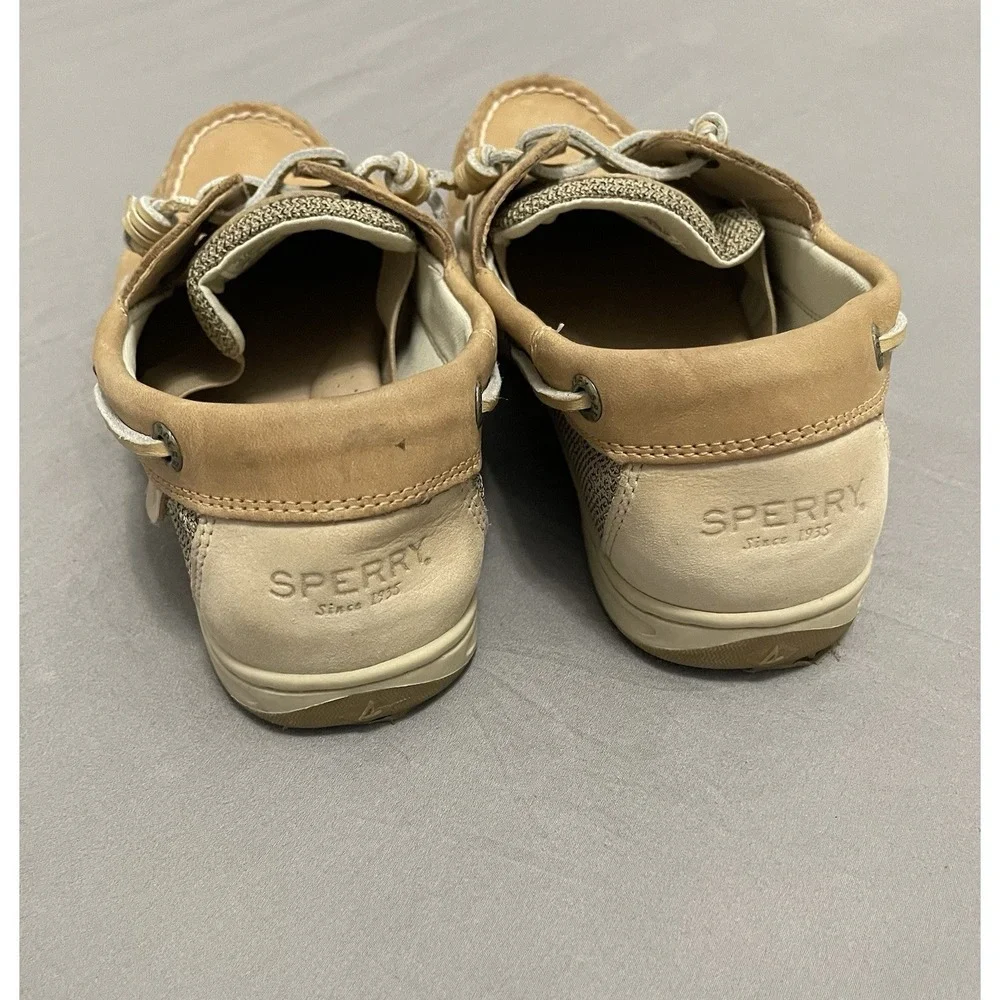 Womens Sperry Topsider Bluefish Tan Linen Oat Boat Shoes Sz 9 Dockside Preppy